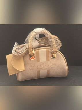 bebe Beige and White Dome Crossbody Bag